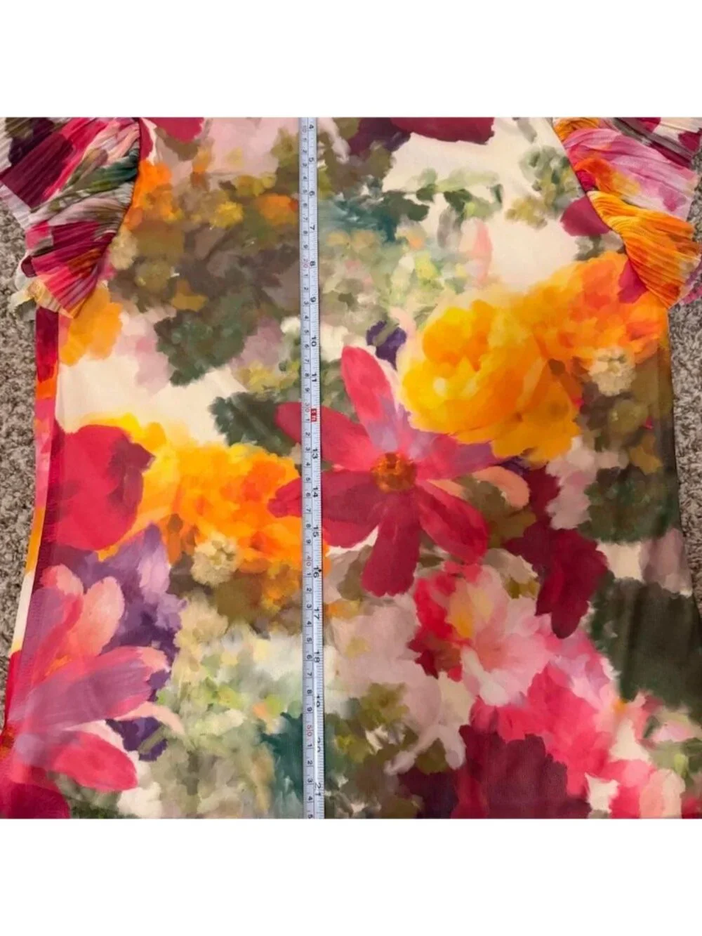 NWT Vince Camuto Floral Mesh Blouse Ruched Pleated Puff Sleeve Top Size Small
